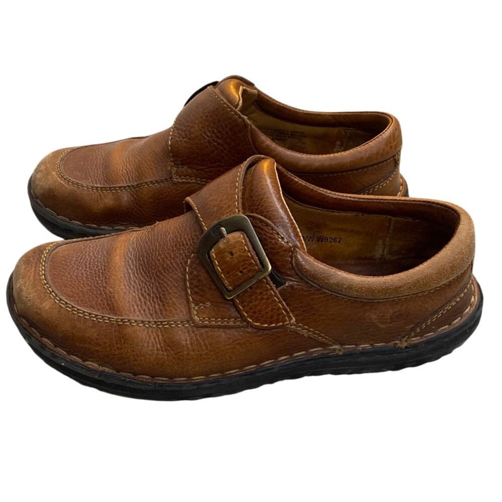 Vtg Born W9262 Brown Pebble Leather Buckle Slip On Clog Loafer Shoes Women 7.5